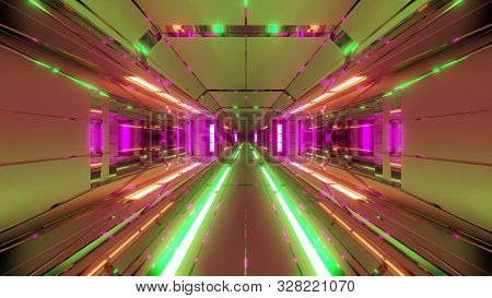 Futuristic Space Hangar Tunnel Corridor With Hot Metal Steal 3d Rendering Wallpaper Background