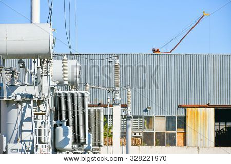 Electric Power Station Transformer High-voltage Equipment Strategic Object Power Unit. Power Station