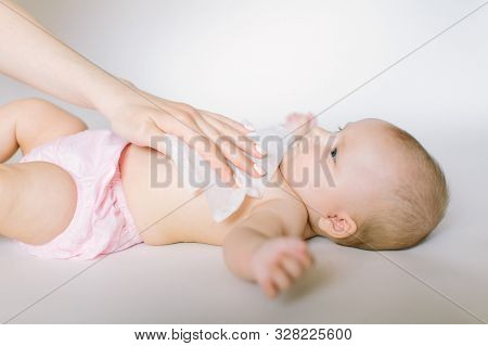 Hygiene - Young Momy Wiping The Baby Skin With Wet Wipes. Cleaning Wipe, Pure, Clean