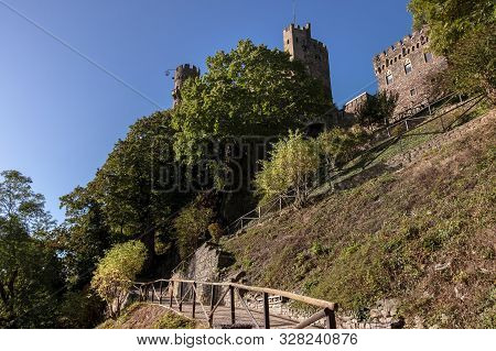 Alley Leading To The Rheinstein Castle In Germany