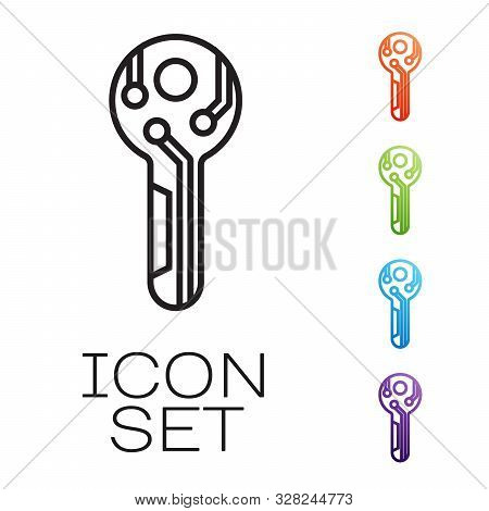 Black Line Cryptocurrency Key Icon Isolated On White Background. Concept Of Cyber Security Or Privat