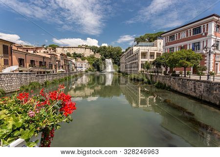 Scenic Waterfall Of Isola Del Liri, Small Town In The Province Of Frosinone, Lazio, Central Italy.