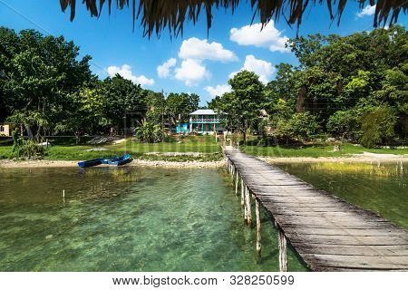 View From The Dock To The Green Jungle Of Peten, El Remate, Guatemala