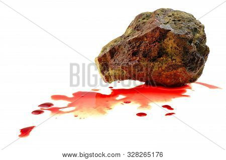 Close Up Stone Bloody At White Background