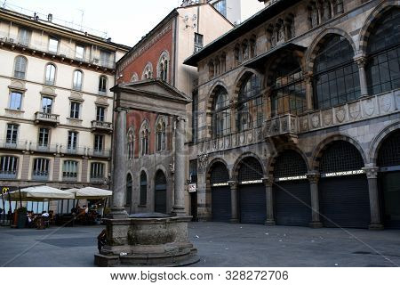 Milan, Italy - 06.07.2019: The Loggia Degli Osii Is A Historical Building Of Milan. It Is Located In