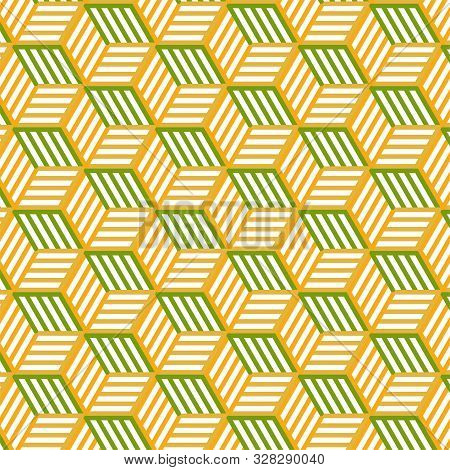 Vector Hexagonal Triangle Shape Pattern In Yellow And Green Color Background. Seamless Pattern