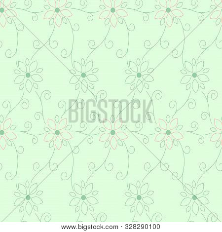 Spring Flowers Seamless Pattern With Simple Flowers On A Pale Green Background