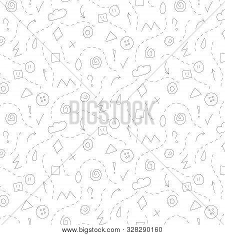 Cute Seamless Pattern With Arrows, Clouds, Zigzag, Buttons And Other Elements. Can Be Used For Patte