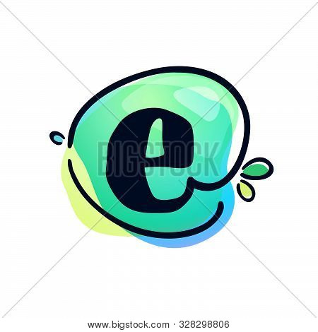 E Letter Stroke Logo At Colorful Watercolor Splash Background. Color Multiply Style. Font Style, Vec