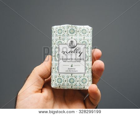 Paris, France - Oct 5, 2019: Man Hand Holding Portuguese Sally O Sabonete Classico Translated As Cla