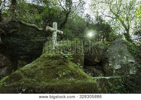 Ancient Stone Cross, Convent Of The Capuchos Near Sintra