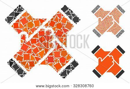 Collaboration Hands Composition Of Abrupt Elements In Various Sizes And Color Tinges, Based On Colla