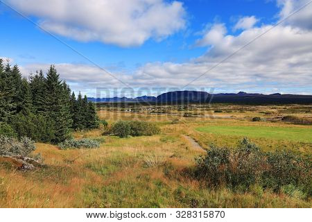 Summer landscape in Pingvellir National Park, Iceland, Europe