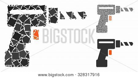 Drill Composition Of Joggly Parts In Various Sizes And Color Hues, Based On Drill Icon. Vector Uneve