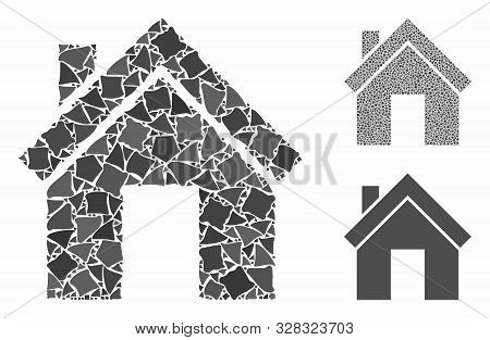 Home Composition Of Uneven Elements In Different Sizes And Color Tinges, Based On Home Icon. Vector 