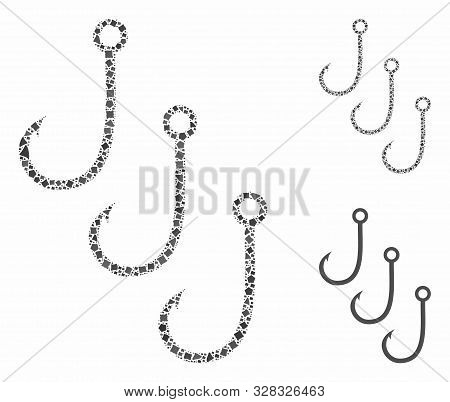 Fishing Hooks Composition Of Tremulant Items In Different Sizes And Color Tints, Based On Fishing Ho