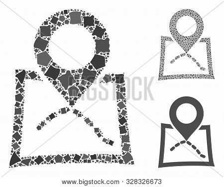 Map Marker Composition Of Tuberous Pieces In Various Sizes And Shades, Based On Map Marker Icon. Vec