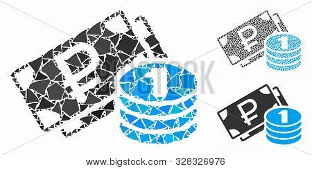 Rouble Cash Mosaic Of Tremulant Parts In Various Sizes And Shades, Based On Rouble Cash Icon. Vector