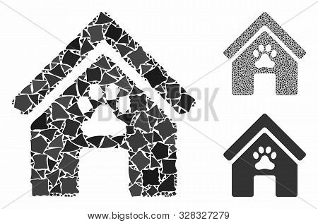 Doghouse Mosaic Of Humpy Parts In Different Sizes And Color Tints, Based On Doghouse Icon. Vector Tr