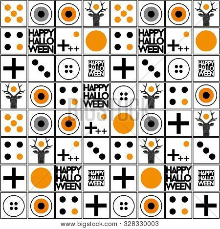 Happy Halloween Minimal Geometric Seamless Background. Bright Halloween Seamless Texture With Symbol