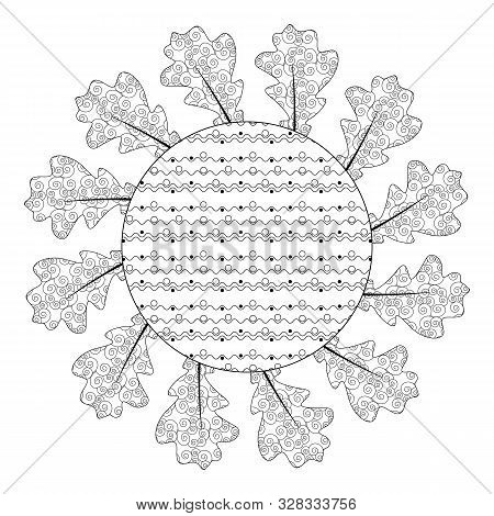 Zentangle Autumn Leaf For Adult Antistress Coloring Book On A White Background. Zen Art Vector Illus