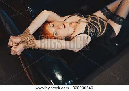 Sexy Woman In Erotic Lingerie And Shibari. Love And Sex Games For Couples. Hot Night . Bdsm. Shibari