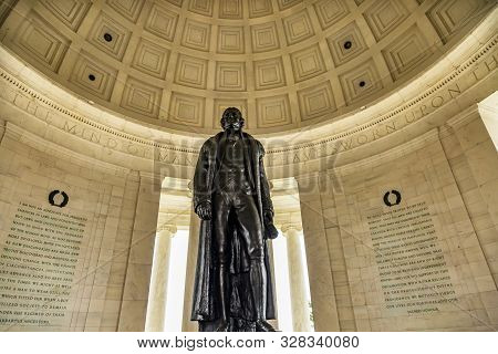 Washington, Dc, United States - April 2, 2016 Bronze Jefferson Statue Rotunda Statements Jefferson M