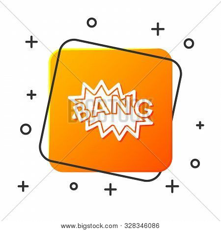 White Bang Boom, Gun Comic Text Speech Bubble Balloon Icon Isolated On White Background. Orange Squa