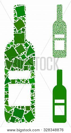 Wine Bottle Mosaic Of Ragged Pieces In Various Sizes And Color Tinges, Based On Wine Bottle Icon. Ve
