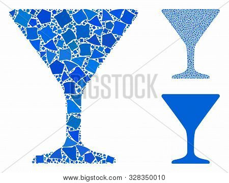 Wine Glass Mosaic Of Inequal Pieces In Variable Sizes And Color Tinges, Based On Wine Glass Icon. Ve