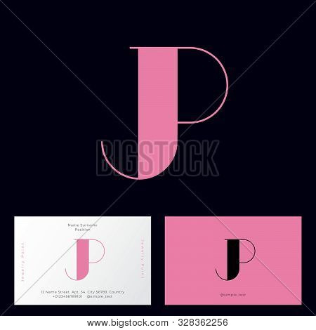 Jp Monogram. J And P Letters. Jp Logo. Pink Monogram. Business Card. Jewelry Point Logo.