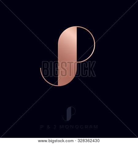 Jp Monogram. J And P Letters Logo. Gold Monogram Isolated, On Dark Background.