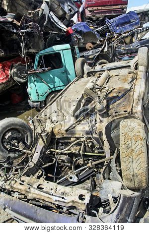 Car Scrap With Old And Damaged Cars