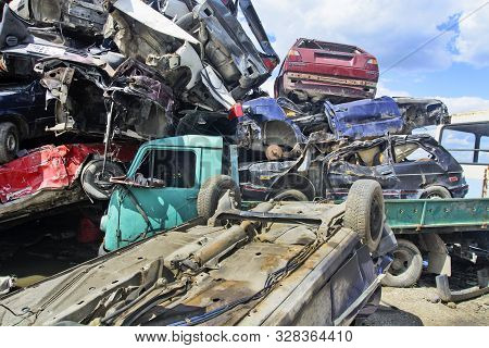 Car Scrap With Old And Damaged Cars