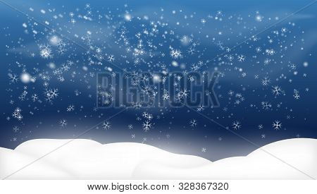 Snowy Landscape Isolated On Dark Background.christmas, Snowy Woodland Landscape. Vector Illustration