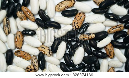 Colorful Beans Background, Top View, Isolated On White