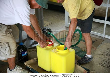 Cyprus, Kyrenia - October, 2019: The Process Of Producing Olive Oil In A Modern Oil Mill In Northern
