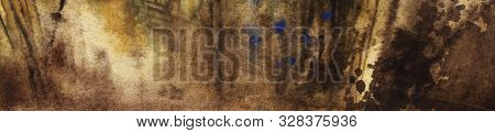 Abstract Watercolor Background. Natural Buffy-earth Colors. Blotches Of Bright Blue. Eco-friendly Ba