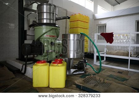 Cyprus, Kyrenia - October, 2019: The Process Of Producing Olive Oil In A Modern Oil Mill In Northern