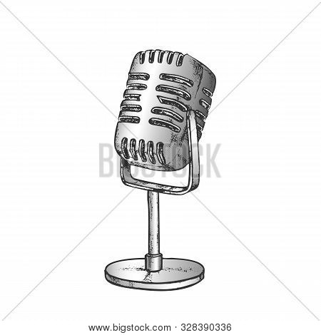 Retro Vocal Radio Microphone Color Vector. Audio Microphone For Online Anchorperson Studio Device En