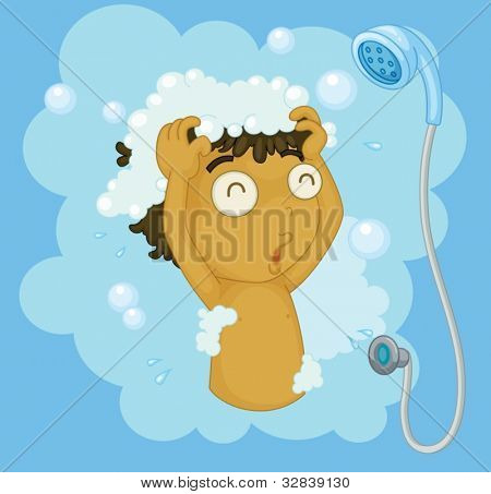 Illustration of a boy shampooing