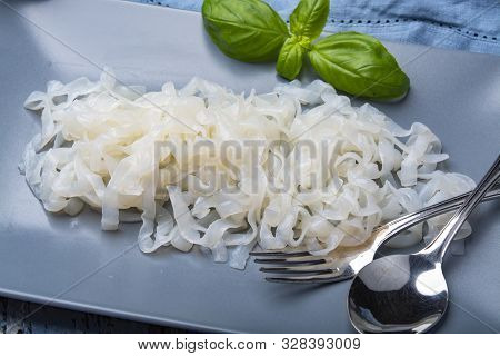 White Konjac Shirataki Noodles, Gluten Free And No Fat Diet Vegetarian And Vegan Asian Food