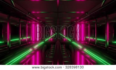 Endless Futuristic Scifi Science-fiction Tunnel Corridor Space Hangar 3d Illustration Background Wal