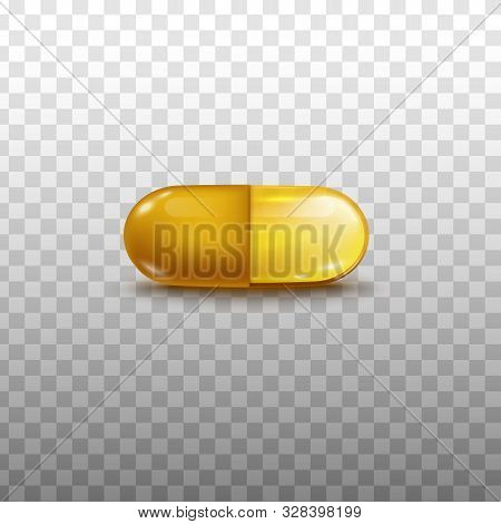 Fish Oil, Omega 3 Or Vitamins Capsule Realistic Vector Illustration Isolated.