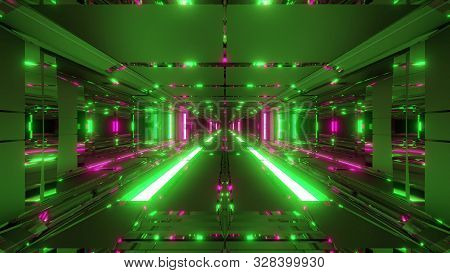 Endless Futuristic Scifi Science-fiction Space Tunnel Corridor Space Hangar 3d Illustration Backgrou
