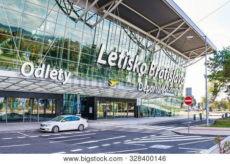 Bratislava, Slovakia - October 6 2019: Entrance Into Departure Hall Of Bratislava Airport Terminal W