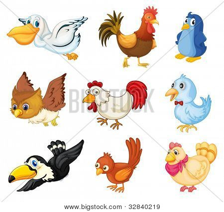 Řada ilustrací ptáka na bílém - EPS VEKTOROVÝ formát k dispozici také v mém portfoliu.