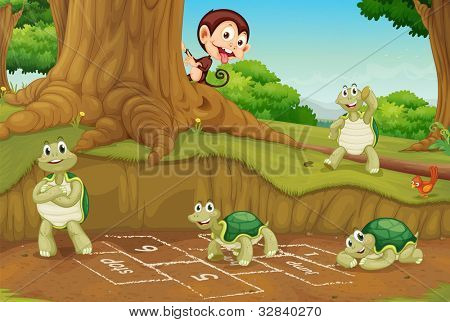 Schildkröten playing Hopscotch am weißen Eps-Vektor-Format auch in meinem Portfolio verfügbar.