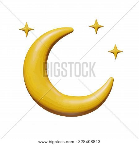 Sky Vector Illustration Of Web For Meteorology - Plastic Moon And Stars. Shiny Isolated Sculpture Of