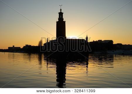 The Beautiful Stockholm City Hall Built In 1910s And 1920s During The Sunset